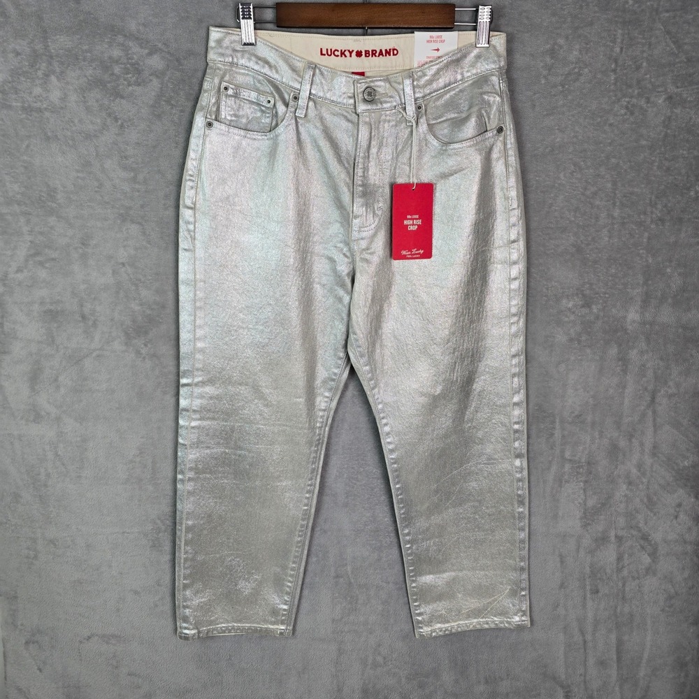 Lucky Brand Womens 90s Loose High Rise Crop Metallic Silver Jeans Size 8/29 NEW